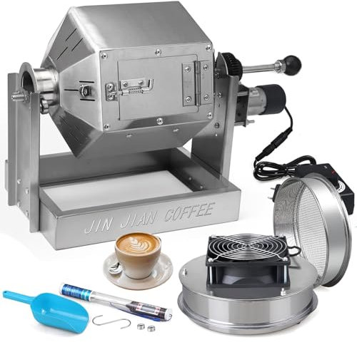 QUTBAG Torréfacteur à café à Tambour de 3,8 L, torréfacteur Professionnel avec Refroidisseur, Boulanger à gaz avec thermomètre, pour café, Magasin, Usage Domestique