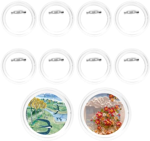 UEAVOID 10 Stück DIY Buttons Selber Machen Ohne Buttonmaschine,Ansteckbuttons mit Sicherheitsnadel,DIY Button Pins Acrylic,für Bild,Foto,Kleidung,Schule (60mm) (Transparent)