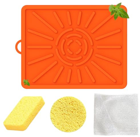Blackstone Silikonmatte, hitzebeständig, dicke Seitenablagematte für Grillen, Küche und Arbeitsplatte, 4 Stück Grillzubehör mit Silikon-Grillmatte und Reinigungsschwämmen