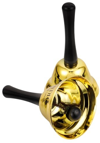 VICASKY Lot De 2 Cloches à Main En Métal Doré 13x7,5 Cm Cloche Pour Bar Et Restaurant De Table à Dîner D’appel Pour Fête Enterrement De Vie De Garçon