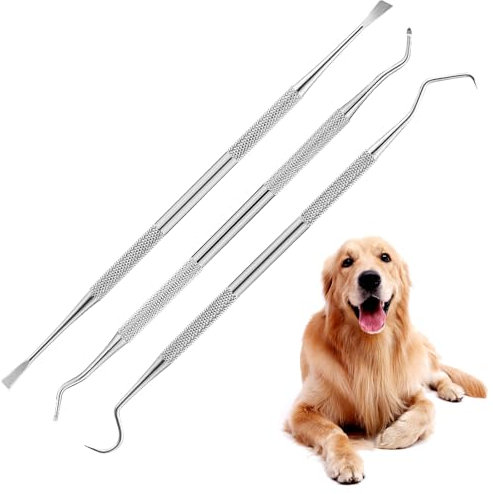 WOLMIK Pet Teeth Cleaning Tools - 3 PCS Pet Tooth Scaler Cleaning Kit, Stainless Steel Tartar & Plaque Remover Set for Dogs, Double Headed Pet Oral Tools to Remove Calculus for Dogs, Cats, Dental Care