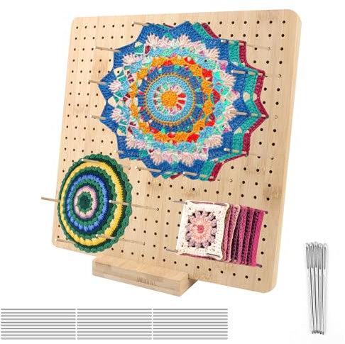 Granny Square Spanner, Blocking Board Häkeln 29.5 x 29.5 cm, Wooden Blockierbretter mit 30 Edelstahl Stabstiften und 5 Nadeln, Spannbrett Granny Squares zum Kleine Strick oder Häkel Teile
