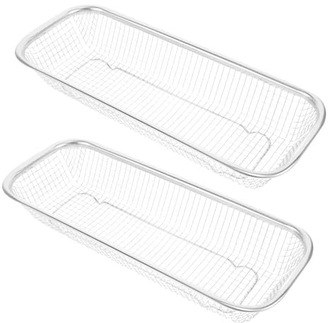 GRIRIW 2pcs Stainless Steel Utensil Holder Silverware Basket Rectangular Colander Chopsticks Basket Kitchen Storage Box Dishwasher Tray for Organizing Cutlery