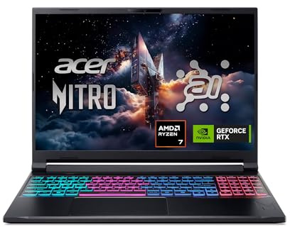 acer Nitro V 16S AI Gaming Laptop | AMD Ryzen 7 260 Processor | NVIDIA GeForce RTX 5060 Laptop GPU (572 AI Tops) | 16 WUXGA IPS 180Hz Display | 32GB DDR5 | 1TB Gen 4 SSD | Wi-Fi 6 | ANV16S-41-R2AJ