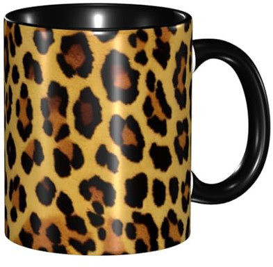 XKBFKLKMC Stylish Leopard Pattern Print 11 Oz Two Tone Ceramic Mugs | Colorful Inside Coffee Cup | Double Color Tea Drinking Mug for Home, Kitchen, and Office
