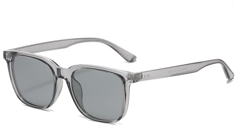JCTAIFOO Vintage Polarisierte Quadratische Sonnenbrille, Retro Rechteck UV400 Brillen für Damen Herren (Transparent Grau/Grau)