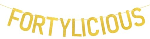 Cadimus Fortylicious Gold Glitter Banner,Girlande 40 Geburtstag,Goldene Glitzerbanner Männer Frauen,40. Jubiläumsfeier, 40. Geburtstag Party Girlanden Deko