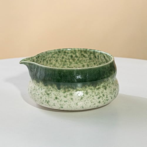 YlobdolY Matcha-Schale aus Keramik mit Ausgießer, traditionell handgefertigte große bauchige glasierte Porzellan-Schale mit Brennglasur-Effekt, japanische Matcha-Tee-Mischschale mit Geschenkbox zum