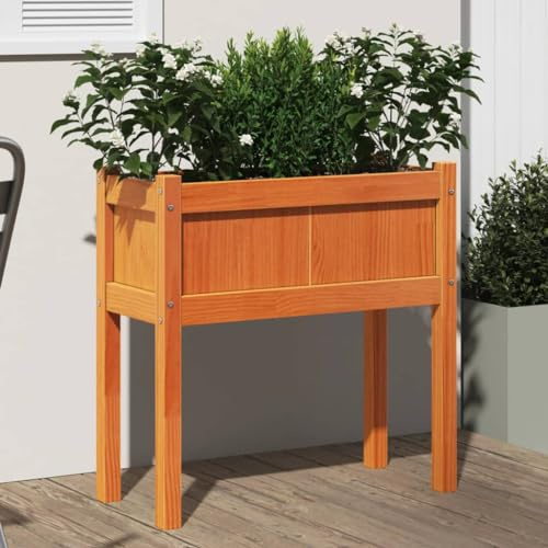 HaoChrymec Macetero con Patas Marrón Cera 70x31x70 cm, Madera Maciza de Pino, Diseño Rústico, Gran Capacidad, Jardineras para Exterior, Balcón, Huerto Urbano