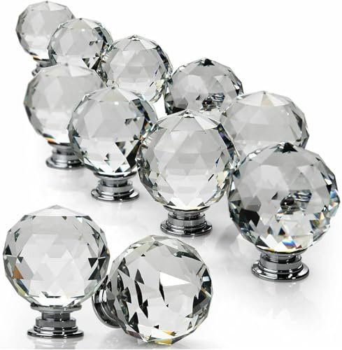 Crystal Door Knobs Clear Glass with Chrome Finish, Vintage Style Decorative Interior Door Handle Set for Bedroom, Bathroom, Closet, Easy Installation, Universal Fit