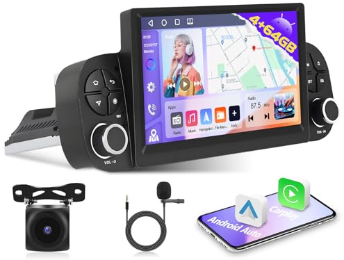 Autoradio Android 4G+64G per Fiat Panda 2013-2020, Motorsi Stereo Radio Quad-Core Android 15 iOS Carplay Single Din, 32EQ, GPS, Bluetooth 5.0, Interfaccia utente WiFi, Radio FM/RDS