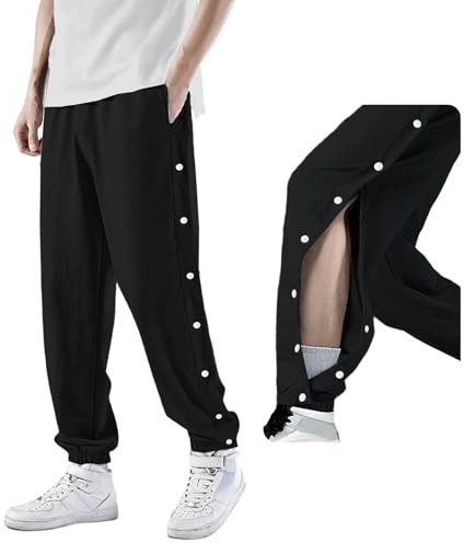 Zidoley Reha Hose - Pantaloni da uomo con apertura laterale, comodi pantaloni da jogging baggy con elastico in vita, pantaloni sportivi per fisioterapia, Nero , L
