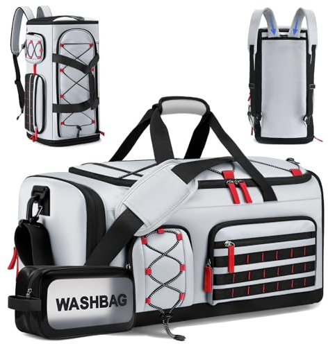 MIAOKE 35L Gym Bag, Sports Duffel Bag, Travel Duffel Bags with Shoe Compartment, Dry and Wet Separation Overnight Bag with Waterproof Pocket, for Men and Women, Enjoy a Relaxing Holiday (Gray)