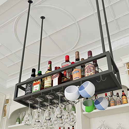 Portabicchieri regolabile da soffitto – Supporto in metallo da appendere per bottiglie di vino e calici sottosopra – perfetto per cucina e bar – nero