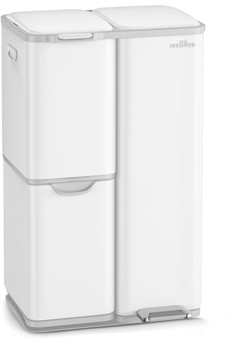 mVm Mülleimer Küche,60 Liter Treteimer,3 Fächer, Mülltrennsystem, Abfalleimer Küche mit Inneneimer aus Kunststoff,Metall,Klappdeckel, Softclose, Luftdicht