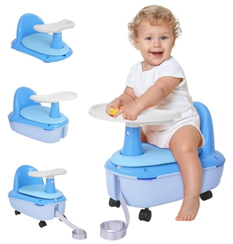 Plasaig Multifunktionaler Baby Badewannensitz – Badewannensitz & Wickelaufsatz mit Rädern, Verstellbarer Höhe, Weicher Sitz, Sicherheits-Saugnapf –Baby Badesitz ab 6 Monate
