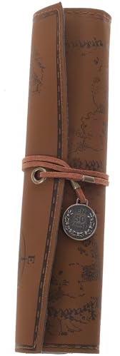 Alipis Leder Federmäppchen Rolltasche mit Schatzkarten Muster Großes Vintage Stifteetui aus Robustem Leder Faltbare Stifterolle für Schule Büro und Künstler Praktisches