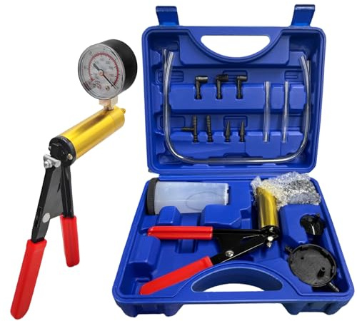 VCYOPN Hand Held Vacuum Pump Brake Bleeder Kit, One-Man Brake Clutch Oil Fluid Bleeding System with Gauge Adapters, Vacuum Pump Pressure Tester with Protected Case for SUV Truck Bike (Blue)