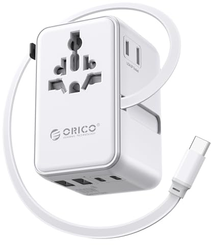 ORICO GAN 100W universell reseadapter med 2 AC-uttag och 5 USB-portar (1 USB-C infällbar 100 W), internationell kontakt för Spanien, EU, Storbritannien, USA, Latinamerika - UAX (svart)