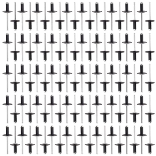 Gutol 50 Stück schwarze Blindnieten aus Aluminium, Sortiment 4,8 mm x 12 mm, mit großem Flansch