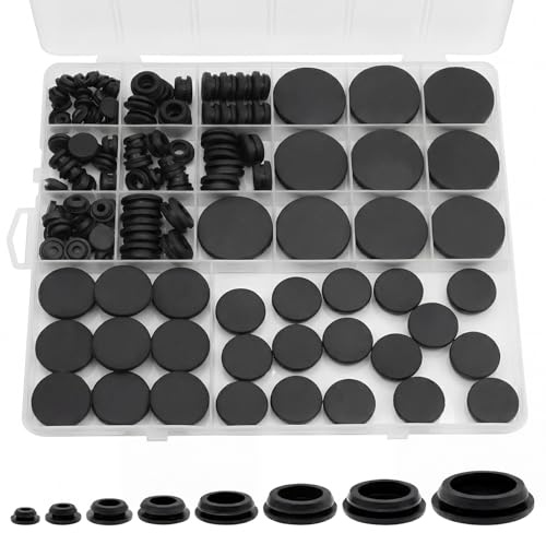 125 Pcs Rubber Grommets Kit, 8 Assorted Sizes Black Rubber Hole Plugs for Round Holes, Rubber Grommets for Holes Assortment Kit, Suitable for Car, Boat, Pump, Plumbing, Cables Plugs, Wiring