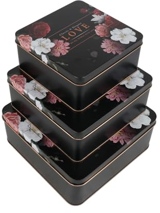PHILPETY Love Decorative Storage Box Rural Tin Gift Box Tinplate Candy Cookie Jars Square Storage Containers with Lids for Chocolate Candy Tea Coffee Cosmetics Jewelry Photos Gift Case 3Pcs