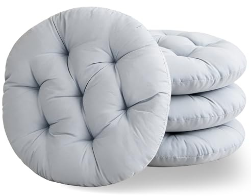 MOFXWHE Set di 4 Cuscini di Seduta Rotondi, 40 cm di Diametro, Comodi Cuscini Imbottiti, per Interni ed Esterni, Cucina, Giardino, Sala da Pranzo Soggiorno Sala Studio, Grigio Chiaro