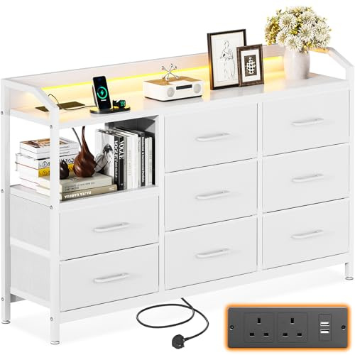 ODK Chest of Drawers Bedroom, 8 Fabric Drawers, 110x30x88cm, White