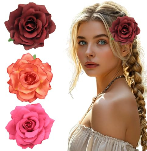 LAKPYN 3 Pezzi Fermagli per Capelli Fiori Clip a Fiori di Rosa Mollette per Capelli per Ragazze e Donna Matrimonio Spiaggia Festa