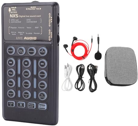 Sxhlseller Changeur de Voix Portable, 8 Modes Vocaux, 6 Effets de Réverbération, Carte Son Bluetooth avec Réduction du Bruit et Réglage de la Hauteur, pour PC, Téléphone, Tablette, Jeu,