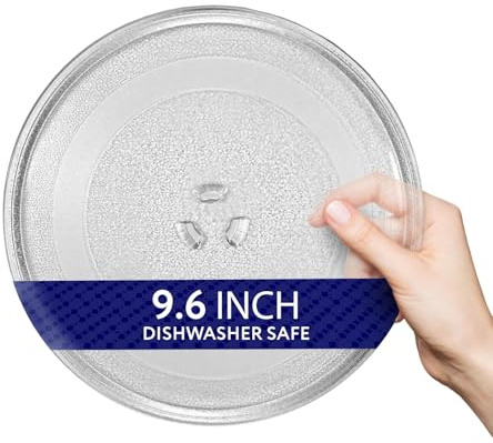 IMPRESA Microwave Glass Plate Replacement - 9.6-Inch Clear Tempered Glass Microwave Tray with 3-Part Coupler & Centerpiece - Compatible with LG, Sears, Kenmore, Emerson & HighPointe