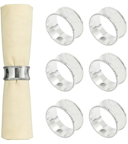 Yalulu 6 Stück Stahl Serviettenringe Servietten Halter Banquet Serviette Ring Dinner Hochzeits Hotel Weihnachten Dekoration Tischdeko (Silber)