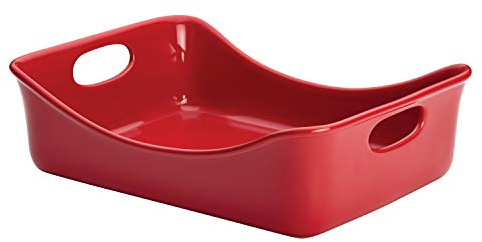 Rachael Ray Solid Glaze Ceramics Bakeware / Lasagna Pan / Baker, Rectangle - 9 Inch x 12 Inch, Red