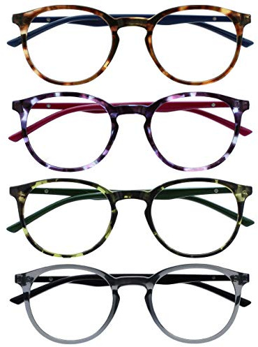 OPULIZE Met lesebrille 4er Pack Schlank Runder Rahmen Federscharniere Kratzfest Braun Lila Grün Transparent Grau Herren Damen RRRR60-2567 +2.00