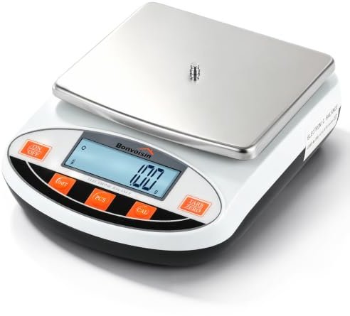 Bonvoisin 2000gx 0,01g Digitale Präzisions-Analysenwaage 200g-5kg optional 0.01g Hochpräzise Elektronische Waage Laborwaage Schmuckwaage Küchenwaage Wissenschaftliche Waage | Hochpräzise Analysenwaage, Edelstahlplatte 16 x 18 cm, Werkskalibriert für Schmuck, Wissenschaft & Labor