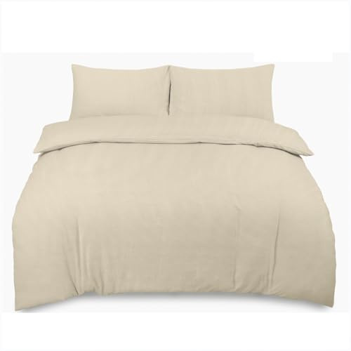 GC GAVENO CAVAILIA Plain Dyed Double Duvet Cover Set with Matching Pillowcases | Reversible Brushed Cotton Flannelette Bedding | Soft, Warm & Thermal Easy Care Flannel Quilt Cover Bed Linen, Cream