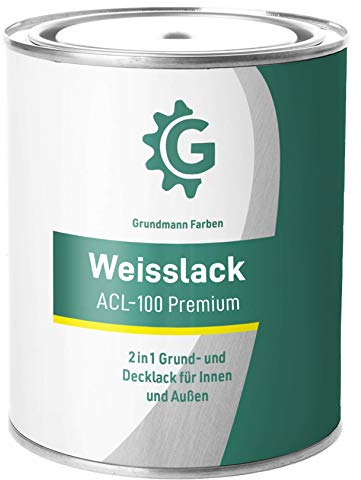 Grundmann Weisslack - 3 Kg - RAL 9016 Verkehrsweiss - Seidenmatt - 4in1 Grundierung & Decklack - Premium Weißlack - Hohe Beständigkeit & Deckkraft - Holz, Metall, Kunststoff