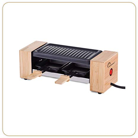 LITTLE BALANCE 8387 Raclette Wood for 2 - Appareil à raclette 1 ou 2 personnes - Grill amovible - Revêtement anti-adhésif - Puissance 350 W - Bambou véritable, Bois