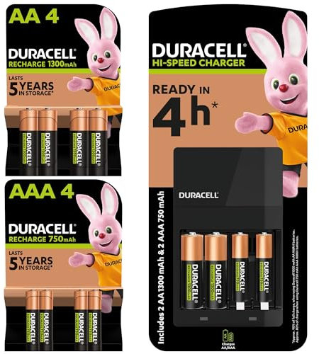 Duracell - Cargador de pilas en 4 horas, con pilas recargables, 6 AA + 6 AAA