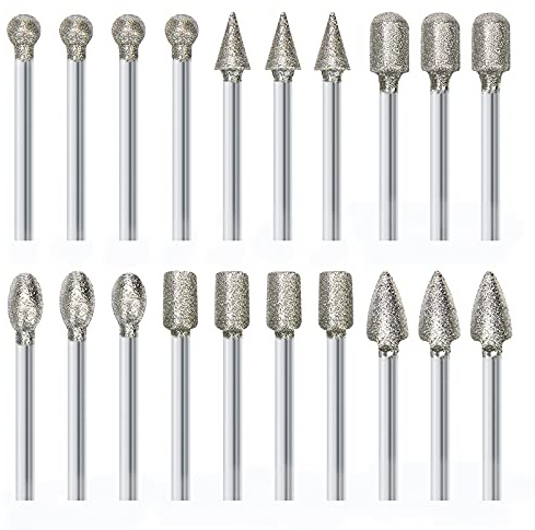 Stone Carving Set Polishing Diamond Burrs, Rotary Tools Accessories Grinding Burrs with 1/8 inch Shank For Carving, Engraving, Grinding, Polishing Stone, Glass, Jewelry, Ceramics, Rock