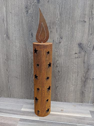 Windlichtkerze mit Sterne 70 cm hoch aus Metall in Edelrost | Weihnachten Deko, Garten, Adventsgesteck, Kerze Flamme Feuer, Trauer