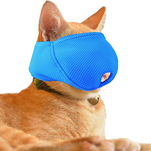 OHCOZZY Katze Maulkorb mit Atmungsaktivem Mesh, Maulkorb für Katzen Verhindern Beißen Kauen Katzenpflege Blau(Größe M, Blau)