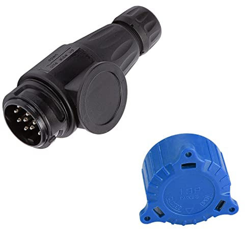 ETUKER 13 Pin Trailer Plug, 12V Waterproof 13 Pin Trailer Plug Connector with Parking Protect Cover, for Truck RV Cars Caravan/Trailer Accessories Adapter(Long)