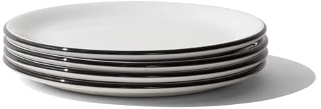 Made In Cookware | Set of 4 | Bread and Butter Plates | White With Black Rim | Porcelain England