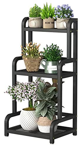 3-stöckiger Metall-Pflanzenständer, Leiterregal, Blumentopfhalter, Outdoor, Zimmerpflanzen, Präsentationsständer für Garten, Balkon, Wohnzimmer, Schwarze Ständer, Aufbewahrungsregale (Size : 50x40x10