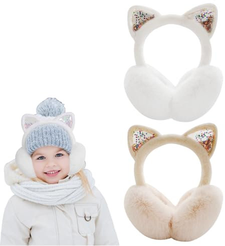 ACAREY Ohrenwärmer Damen Winter, Plüsch Katzenohren Ohrenschützer, Verstellbar, Earmuffs, Schwarz und Weiß, Damen, Frauen und Kinder, Female