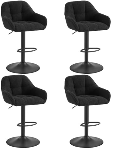 WOLTU Barhocker 4er Set, Barstuhl höhenverstellbar, Küchenhocker Bistrohocker Tresenhocker mit Lehne Fußstütze, drehbar, gepolstert, Chenille Cord Metall, Schwarz, BH400sz-4