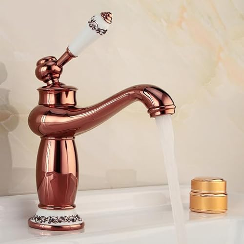 ZYCDP Waschbecken Armaturen Bad Vintage Einhebel Mischbatterie Badarmatur aus Messing Retro Mischbatterie Waschbecken Armatur, RoséGold, Kurz
