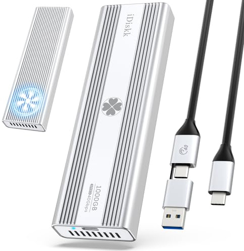 iDiskk 40 Gbit/s, 1 TB, M.2 NVMe SSD-Festplatte, professionell, robust, USB-C-Aluminium, externe Solid-State-Festplatte – bis zu 3000 MB/s, Thunderbolt 3 (40 Gbit/s), USB-C (10 Gbit/s), kompatibel mit