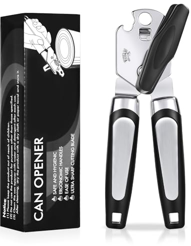 Lychico - Abrelatas 3 en 1 de mano, de acero inoxidable, resistente, con abrebotellas multifuncional